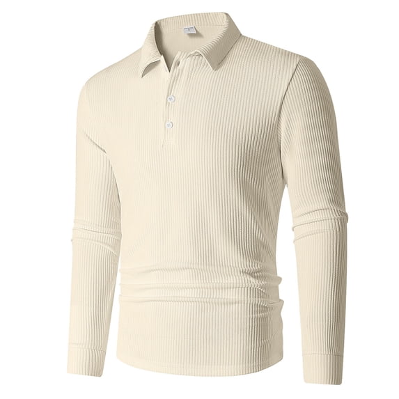 Leidass Men's Casual Polo Shirts Long Sleeve Textured Knit Shirt Work Tshirts Beige L