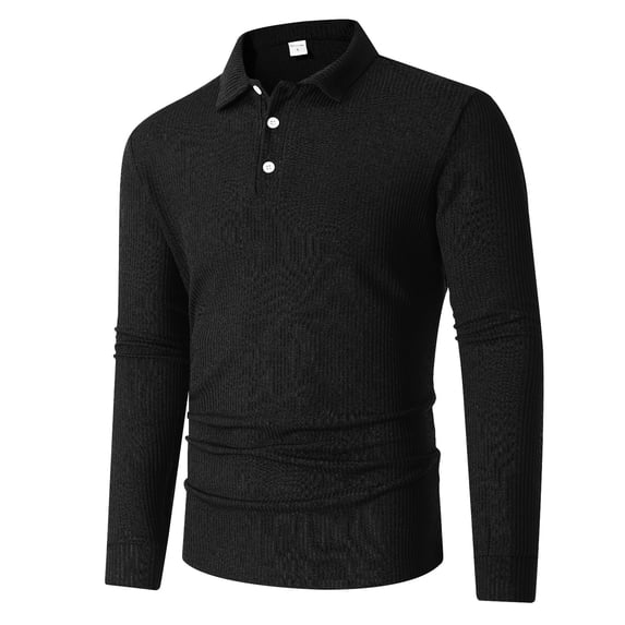 Leidass Men's Casual Polo Shirts Long Sleeve Textured Knit Shirt Work Tshirts Black XL