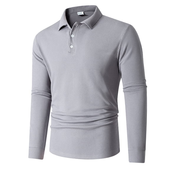 Leidass Men's Casual Polo Shirts Long Sleeve Textured Knit Shirt Work Tshirts Gray L