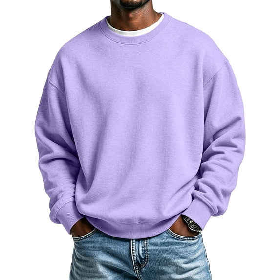 Delconic Men's Crewneck Sweatshirt - Basic Long Sleeve Pullover for Casual & Athletic Wear Light Purple M