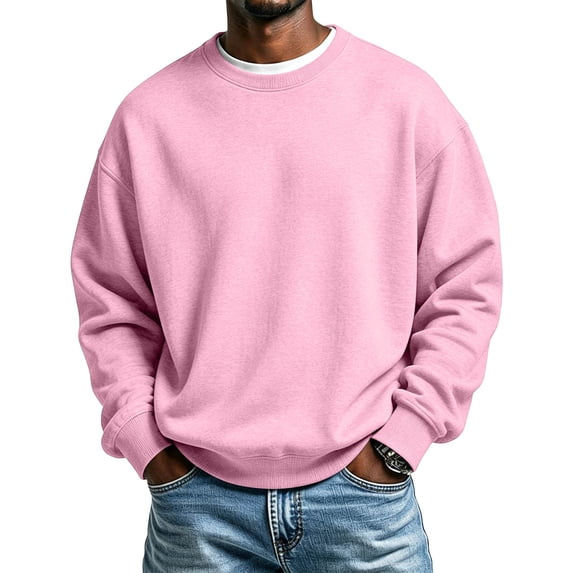 Delconic Men's Crewneck Sweatshirt - Basic Long Sleeve Pullover for Casual & Athletic Wear Pink XL