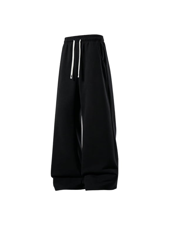 Mens Baggy Sweatpants Wide Leg Loose Open Bottom Uncuffed Gym Casual Lightweight Y2K Pants Relaxed Pocket No WrinkleCasual Relaxed Drawstring Lightweight Lounge No Wrinkle Black L