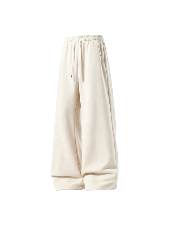 Mens Baggy Sweatpants Wide Leg Loose Open Bottom Uncuffed Gym Casual Lightweight Y2K Pants Relaxed Pocket No WrinkleCasual Relaxed Drawstring Lightweight Lounge No Wrinkle Beige L