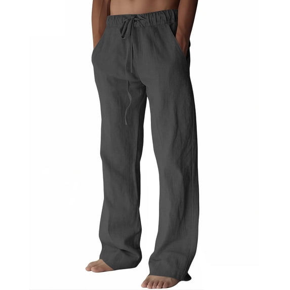 Leidass Mens Breathable Casual Khaki Pants Lightweight Thin Loose Fit Pants for Summer Beach with Elastic Waist Dark Gray 3XL