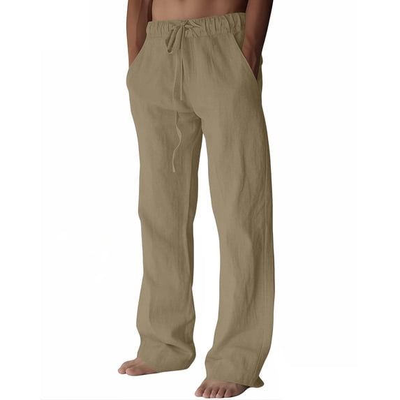 Leidass Mens Breathable Casual Khaki Pants Lightweight Thin Loose Fit Pants for Summer Beach with Elastic Waist Khaki XL