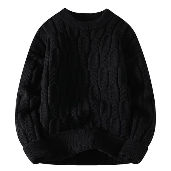 Leidass Mens Cable Knit Crewneck Sweater Long Sleeve Pullover Ribbed Cuffs Hem Regular Fit Fall Winter Casual Knitwear Black L