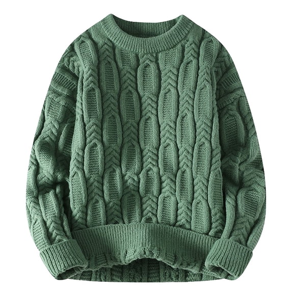 Leidass Mens Cable Knit Crewneck Sweater Long Sleeve Pullover Ribbed Cuffs Hem Regular Fit Fall Winter Casual Knitwear Green L