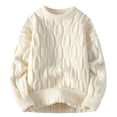thumbnail image 1 of Leidass Mens Cable Knit Crewneck Sweater Long Sleeve Pullover Ribbed Cuffs Hem Regular Fit Fall Winter Casual Knitwear White 3XL, 1 of 7