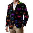 thumbnail image 1 of Delconic Mens Corduroy Blazer Halloween Print Sport Coat Casual Business Jacket Two Button Notch Lapel Tailored Fit Party Outerwear Black L, 1 of 7