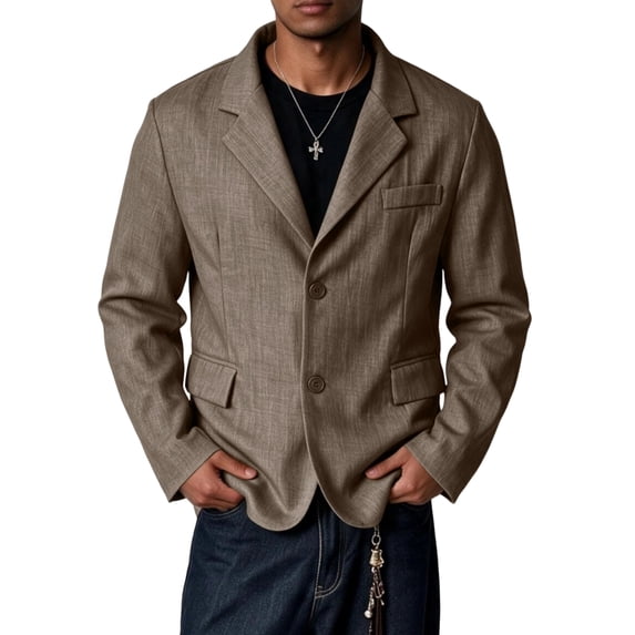 Leidass Mens Linen Texture Blazer Jacket Single Breasted Two Button ...