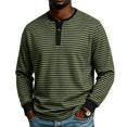 thumbnail image 1 of Leidass Mens Long Sleeve Contrasting Colors Striped Henley T-Shirt 3 Button V Neck for Men Daily Leisure And Casual Wear Scenario Army Green L, 1 of 6