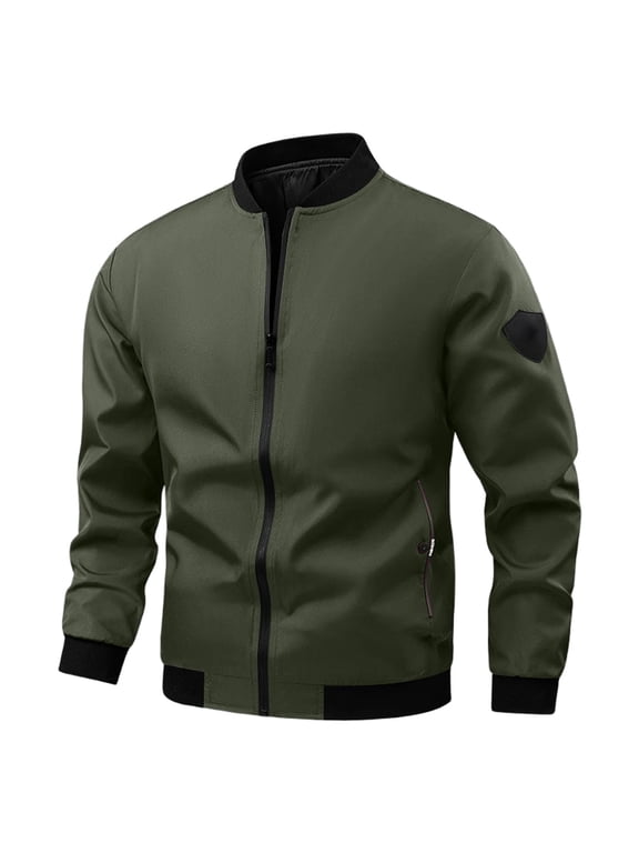 Mens Long Sleeve Lightweight Bomber Jacket Full Zip Spring Fall Casual Outdoor Commute Outerwear Army Green 2XL