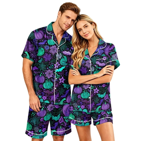 Leidass Mens Pajama Set Short Sleeve Button Down Sleepwear Set with Shorts Relaxed Lounge Set S to XXXXL Green(man) XL