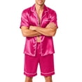thumbnail image 1 of Leidass Mens Pajama Set Short Sleeve Button Down Sleepwear Set with Shorts Satin Lounge Set Notch Collar Pocket Hot Pink L, 1 of 6