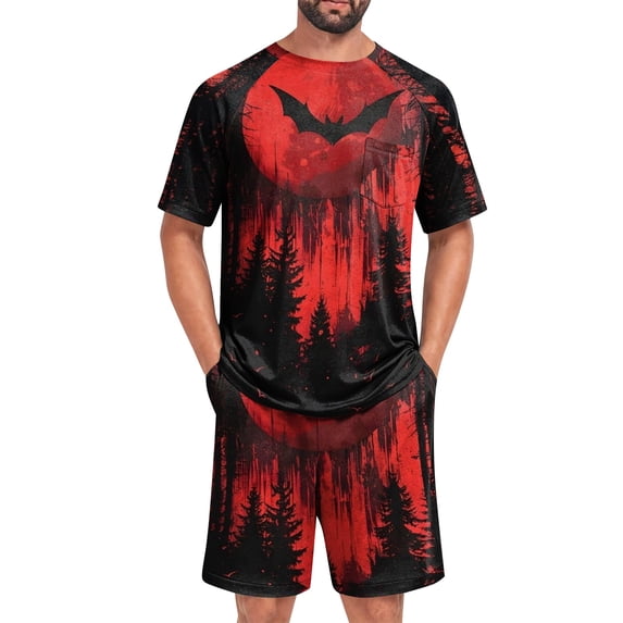 Leidass Mens Pajama Set Short Sleeve Crewneck Sleepwear Set Casual Lounge Set with Shorts Relaxed Fit Graphic Print Light Purple S