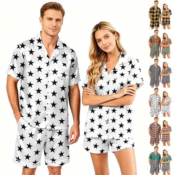 Leidass Mens Plaid Stripe Pajama Set Short Sleeve Button Down Sleepwear Set Relaxed Fit Lounge Set with Shorts for Home Wear Green XL