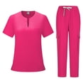 thumbnail image 1 of Leidass Scrubs for Women Set Stretchy Nurse Uniform Short Sleeve V Neck Scrub Top & Pants Solid Color Medical Scrub Sets with Multi Pockets Hot Pink L, 1 of 7