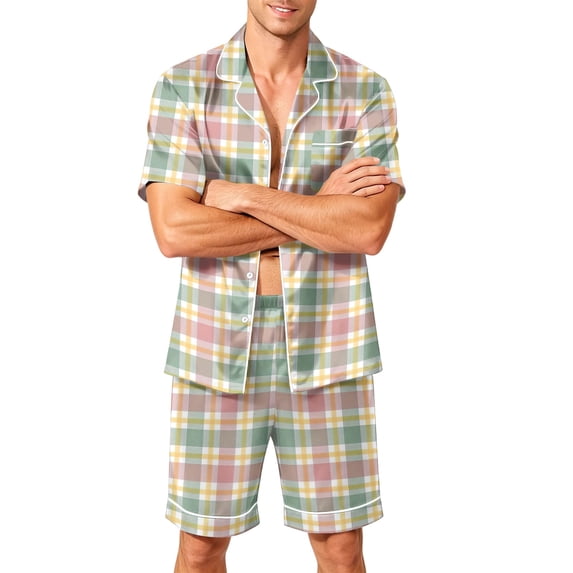 Leidass Short Sleeve Button Down Sleepwear Set for Men Pajama Set Lounge Set with Shorts Contrast Trim Relaxed Fit Orange 4XL