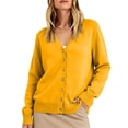 thumbnail image 1 of Leidass Women V Neck Button Front Knit Cardigan Long Sleeve Ribbed Trim Relaxed Fit Solid Casual Sweater Ginger S, 1 of 4