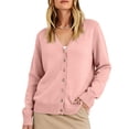 thumbnail image 1 of Leidass Women V Neck Button Front Knit Cardigan Long Sleeve Ribbed Trim Relaxed Fit Solid Casual Sweater Pink M, 1 of 4