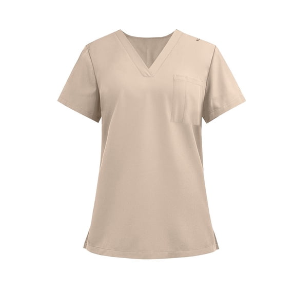 Leidass Women V Neck Short Sleeve Scrub Top with Side Slit Quick Dry Fabric Solid Design Suitable for Medical Uniforms Workwear Khaki XL