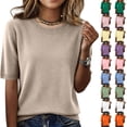 thumbnail image 1 of Leidass Women’s Crew Neck Short Sleeve Knit Sweater Pullover Lightweight Soft Top Classic Fit Ribbed Hem for Daily Wear Beige L, 1 of 7