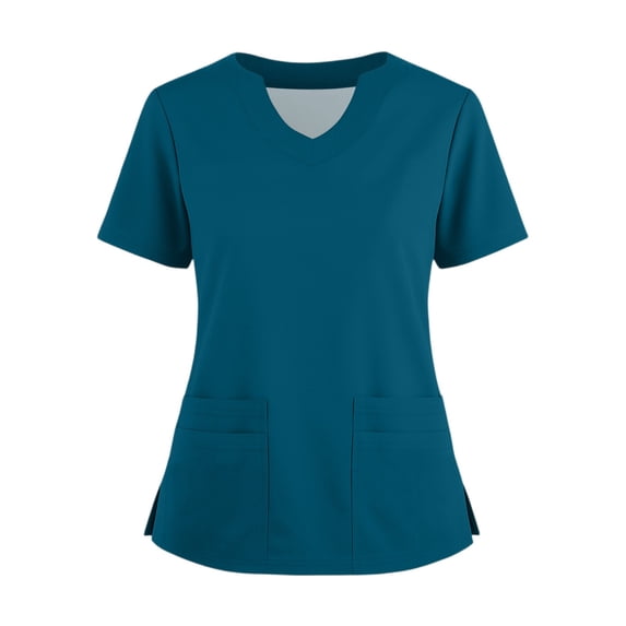 Leidass Women’s Short Sleeve V-Neck Scrub Top, Soft Stretch Medical Uniform Shirt with Pockets, Lightweight Nursing Workwear Cyan 4XL