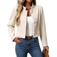 thumbnail image 1 of Leidass Womens Cropped Blend Stand Collar Jacket Long Sleeve Button Front Solid Color Casual Short Outerwear for Fall Winter Daily Wear Beige L, 1 of 7