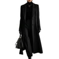 thumbnail image 1 of Leidass Womens Long Overcoat Notched Lapel Self Tie Belt Waist Button Front Long Sleeve Solid Tailored Outerwear With Side Pockets Black L, 1 of 6