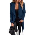 thumbnail image 1 of Leidass Womens Mid Length Wrap Coat Shawl Lapel Open Front Self Tie Waist Belt Long Sleeve Solid Casual Outerwear Dark Blue L, 1 of 4