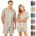 thumbnail image 1 of Leidass Womens Plaid Stripe Pajama Set Short Sleeve Button Front Sleepwear Loungewear Set with Shorts Relaxed Fit Two Piece Gray L, 1 of 5