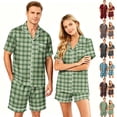 thumbnail image 1 of Leidass Womens Plaid Striped Pajama Set Short Sleeve Button Front Sleepwear Set With Lapel Collar And Shorts Casual Loungewear Gray 2XL, 1 of 5