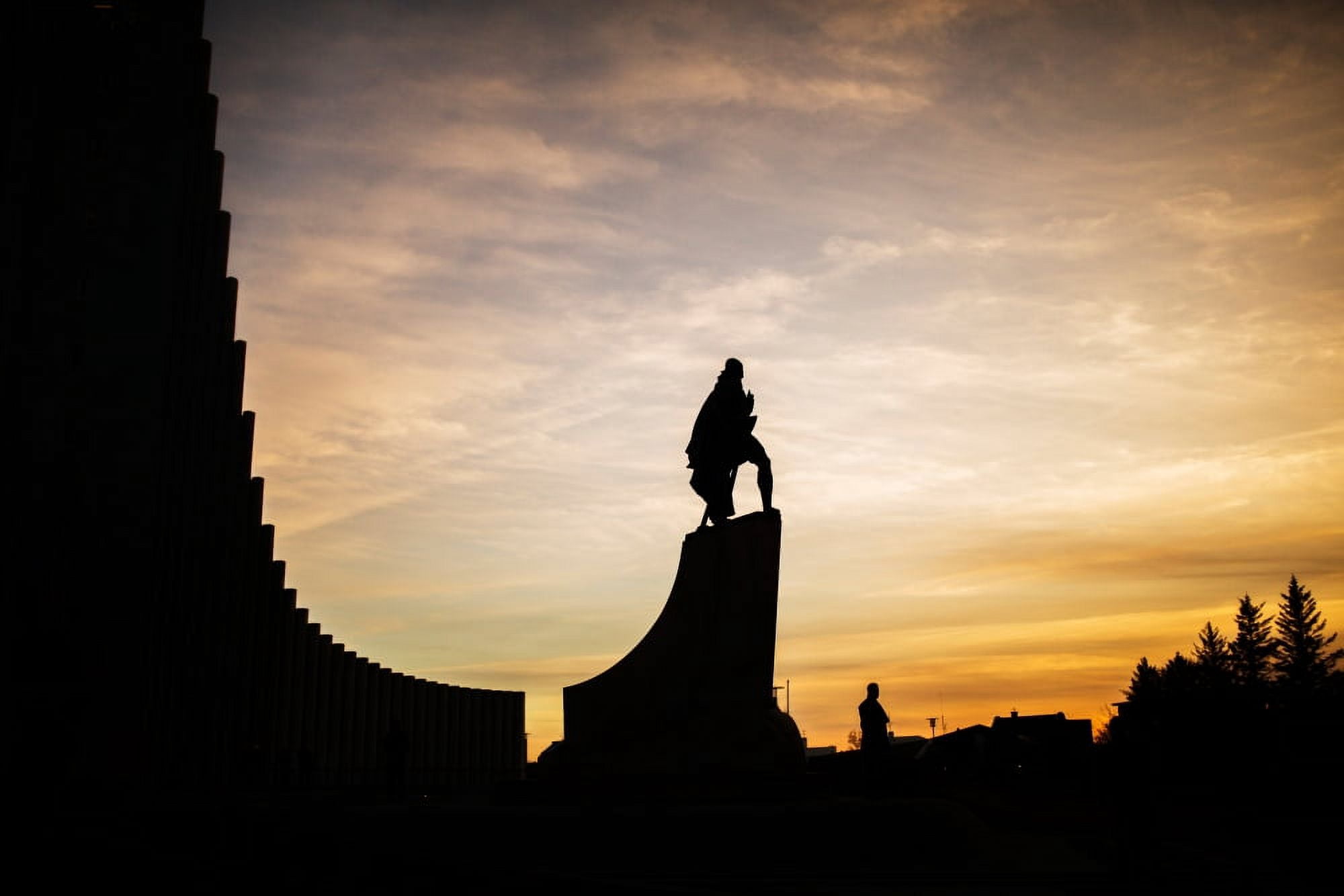 Leif Ericsson Statue by Hallgrimskirkja Church Iceland Canvas Art - Panoramic Images (27 x 9)
