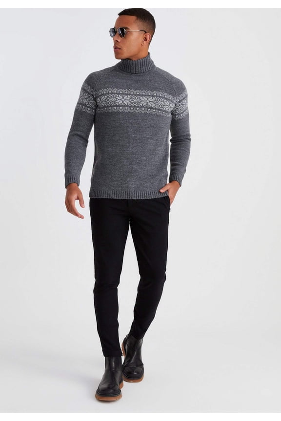 Men's Turtleneck Sweater With Norwegian Pattern - Blue