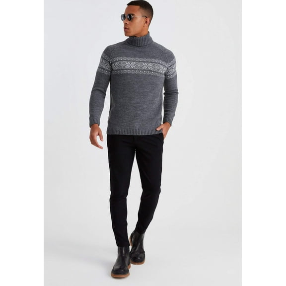 Leif Nelson Men's Turtleneck Sweater With Norwegian Pattern - Blue