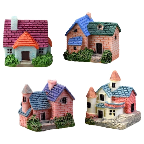 STRANDCHIC 4Pcs Resin Tiny House Ornaments Assorted Colors for Garden Desk and Home Decor
