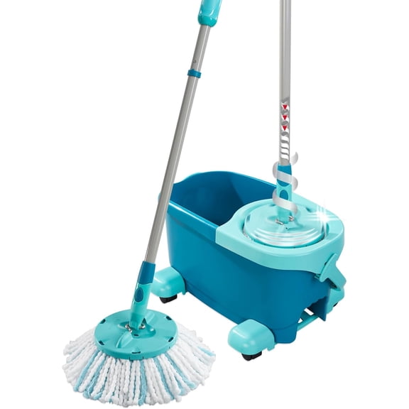 Leifheit Clean Twist Spin Mop and Bucket Set with Rollers | Telescopic Handle, 360° Joint, Spin-Dry System | Easy Glide Wheels | Blue