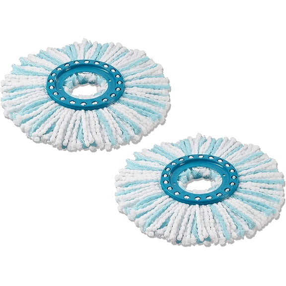 Leifheit Replacement Mop Head Clean Twist Disc Mop x 2 Pack  Dual Fibre System for Deep Cleaning & Maximum Absorption  Compatible with Clean Twist Systems  Set of 2  White/Turquoise