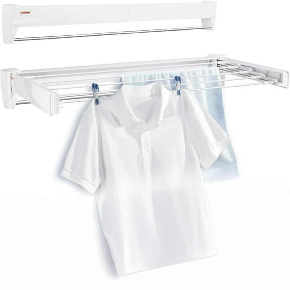 Leifheit Wall Mounted Clothes Drying Rack with 5 Rods, Foldable, White