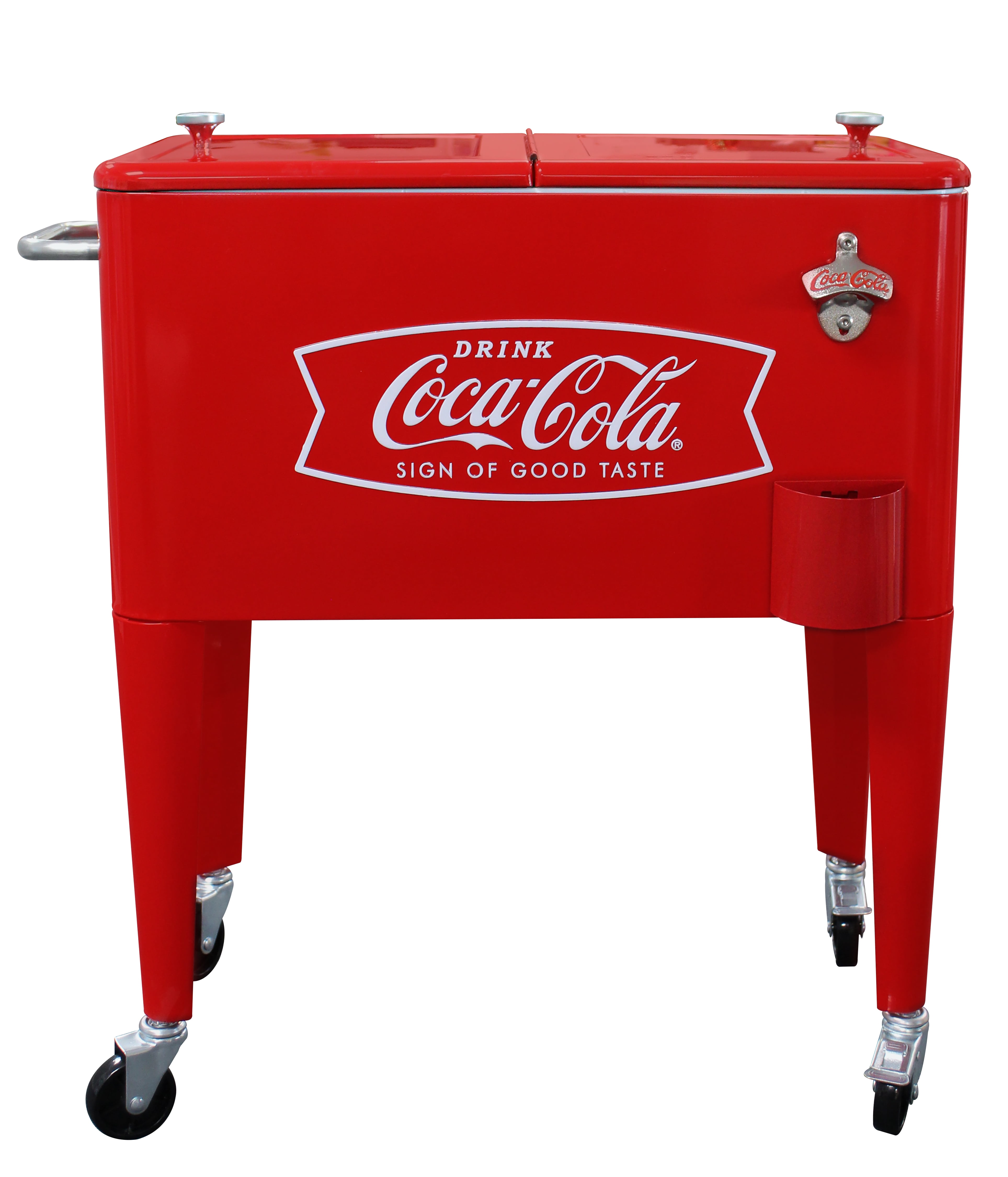 Red Metal 60 Quart Insulated Cooler with Wheels and Bottle Opener