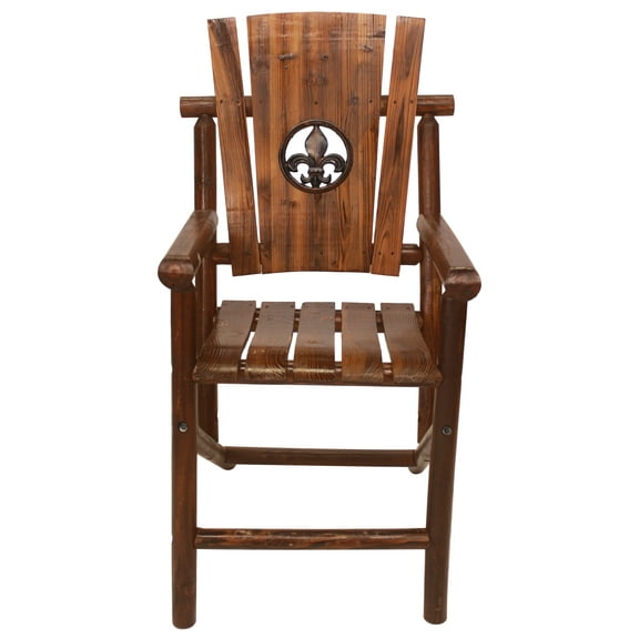 Leigh Country Char-Log Adult Outdoor Wood Bar Height Armchair with Fleur De Lis Medallion - Brown