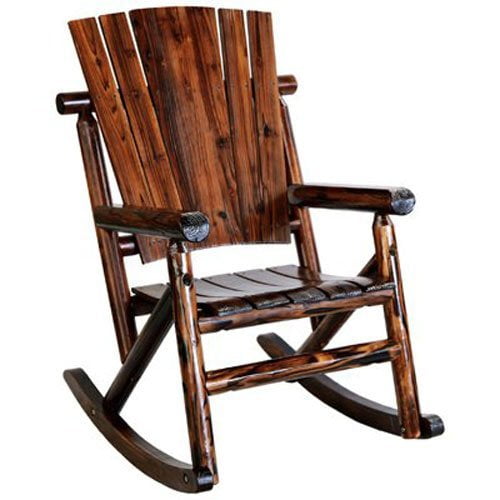 Leigh Country Char-Log Wood Single Rocker - Rustic Outdoor Wooden Logs Rocking Chair - Brown