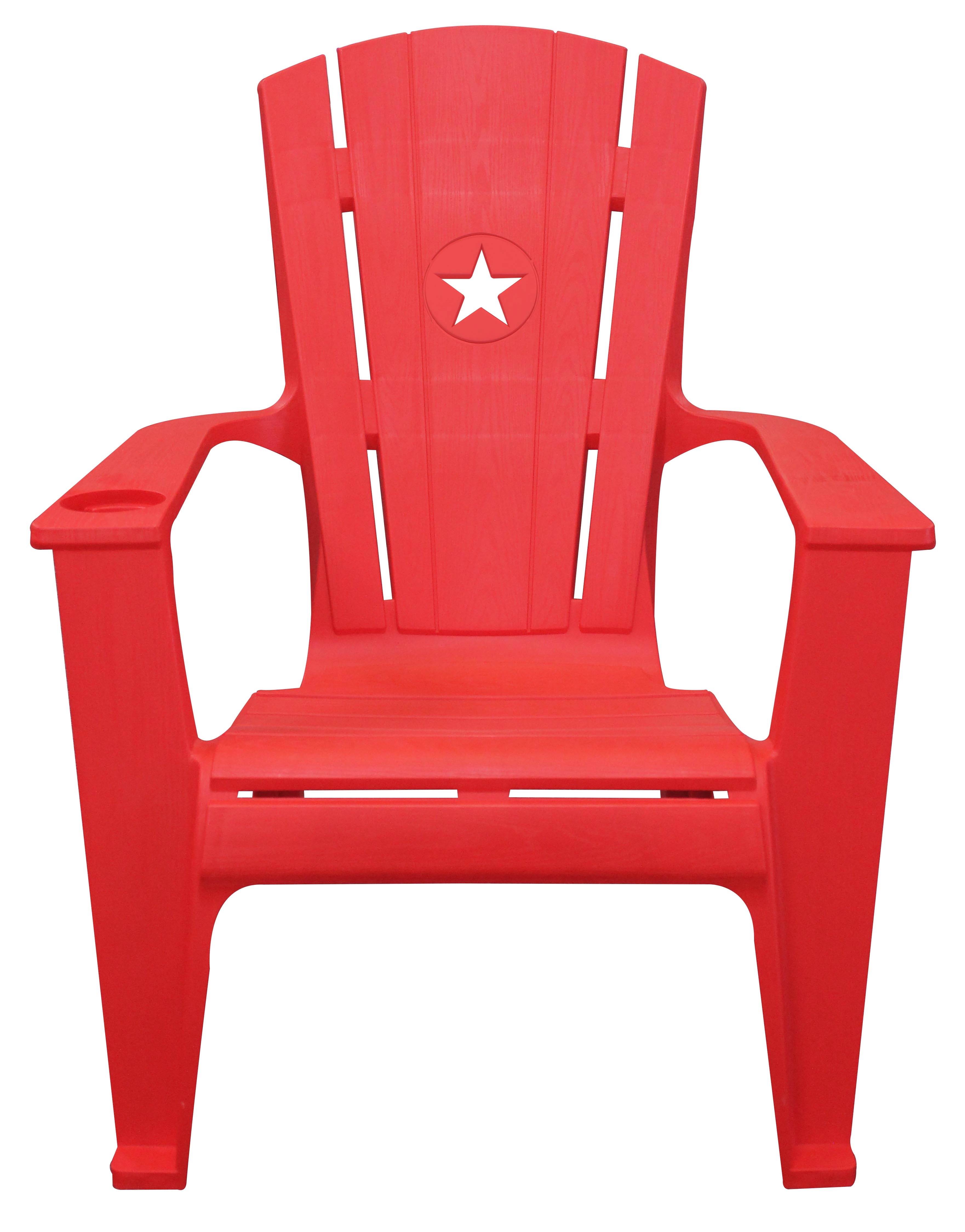 Leigh Country Outdoor Adirondack Chair with Star, Phone, Cup Holder, 250 lbs,  Red, Resin