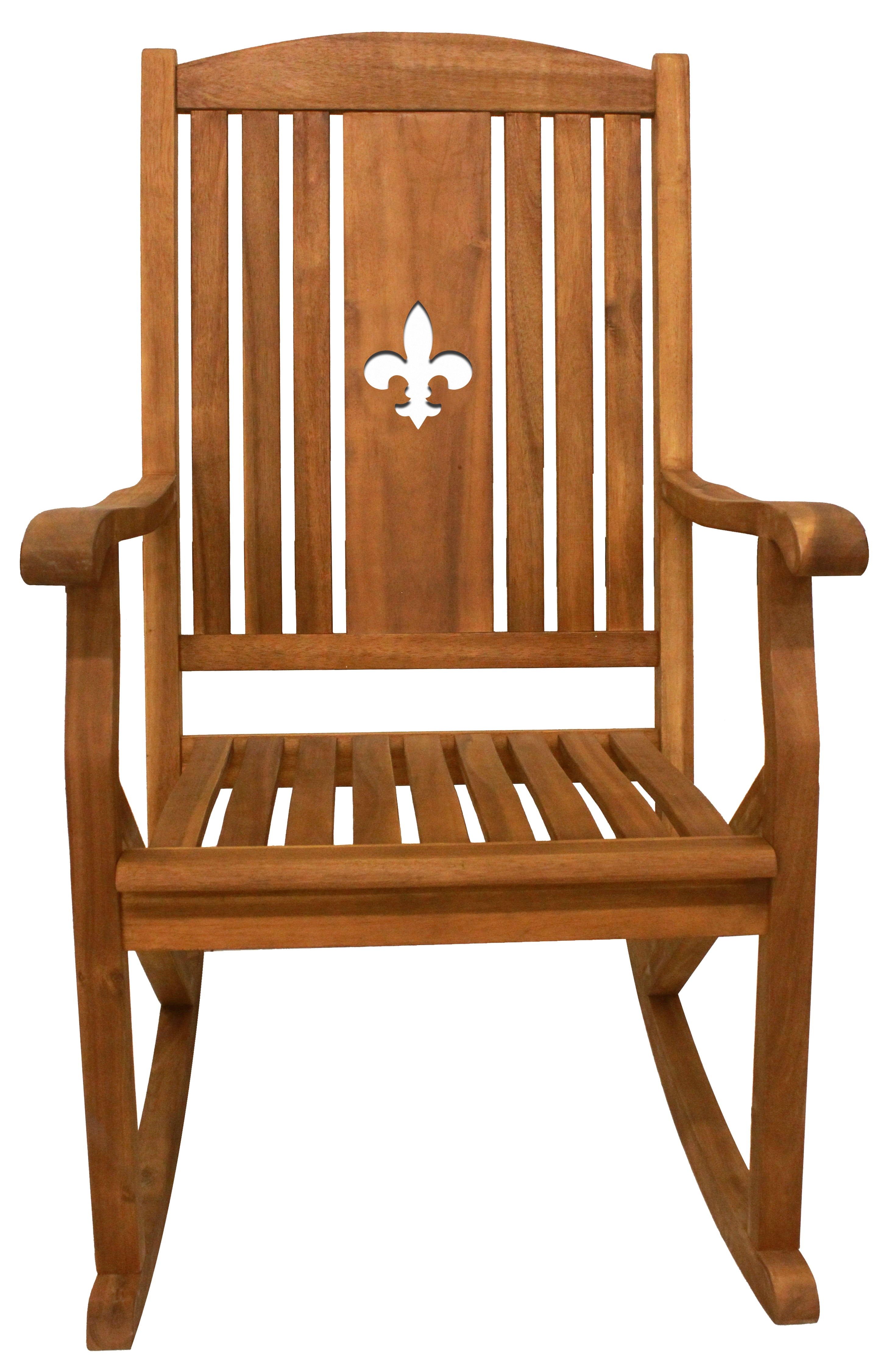 Sequoia Brown Acacia Wood Outdoor Rocking Chair with Fleur-De-Lis
