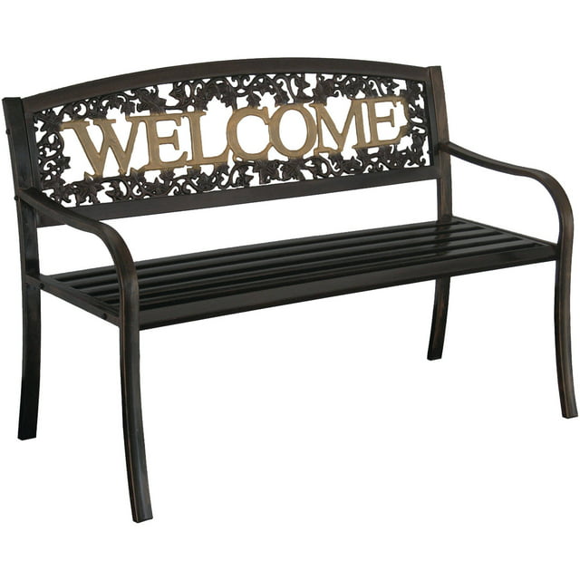 Leigh Country TX 94108 Adult Outdoor Metal Welcome Patio Bench - Black and Gold