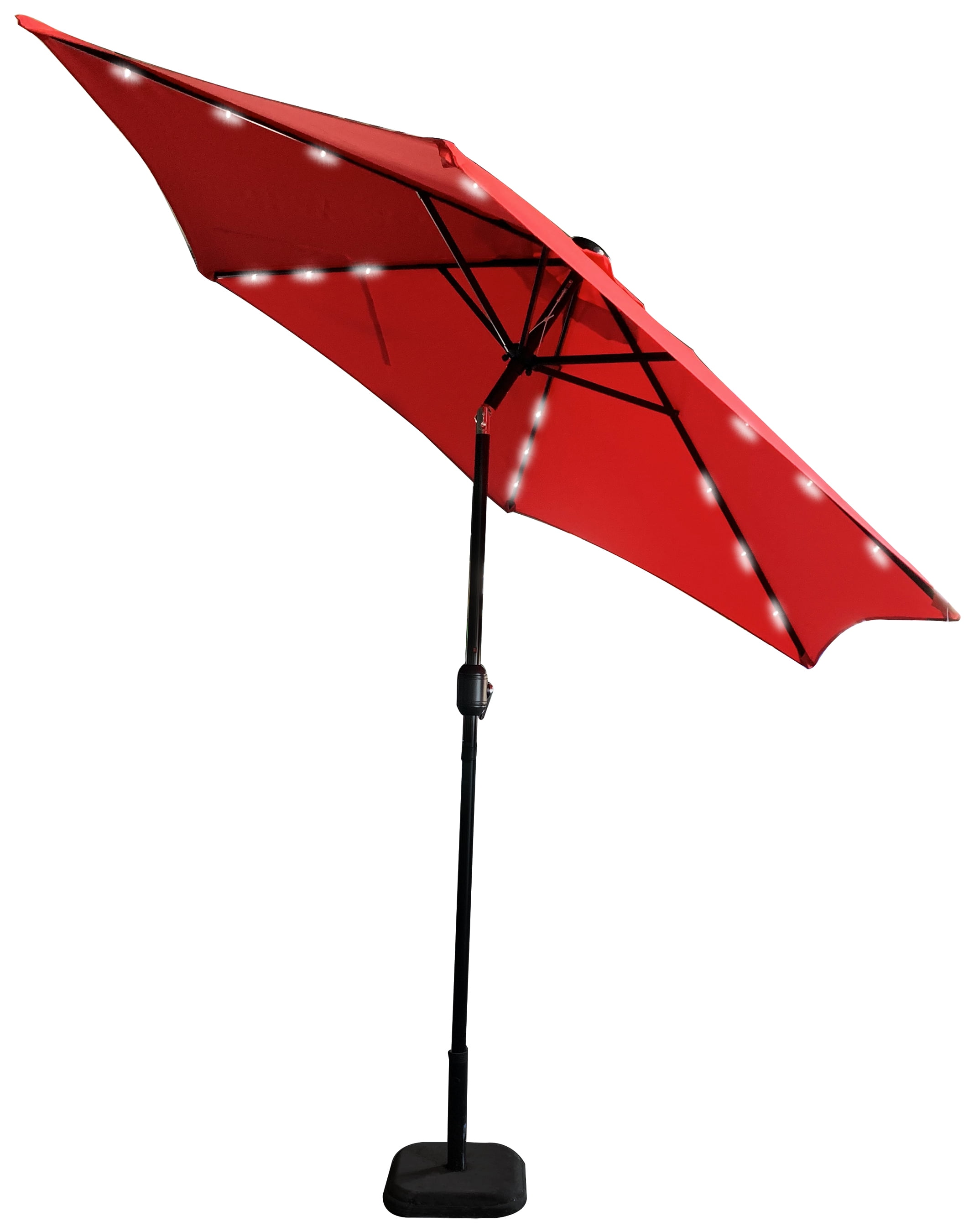 Leigh Country TX 94128 Red 9 Ft Diameter Adjustable Height Solar Powered LED Patio Umbrella