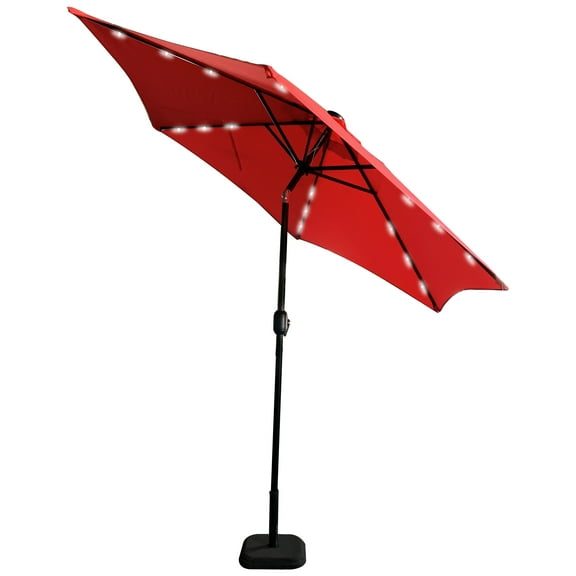 Leigh Country TX 94128 Red 9 Ft Diameter Adjustable Height Solar Powered LED Patio Umbrella