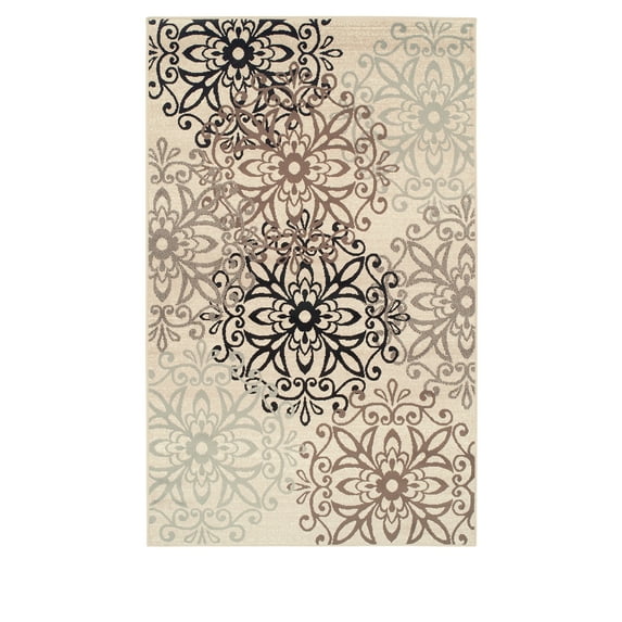 Leigh Modern Polypropylene Floral Medallion Indoor High Traffic Area Rug - 6' x 9', Beige