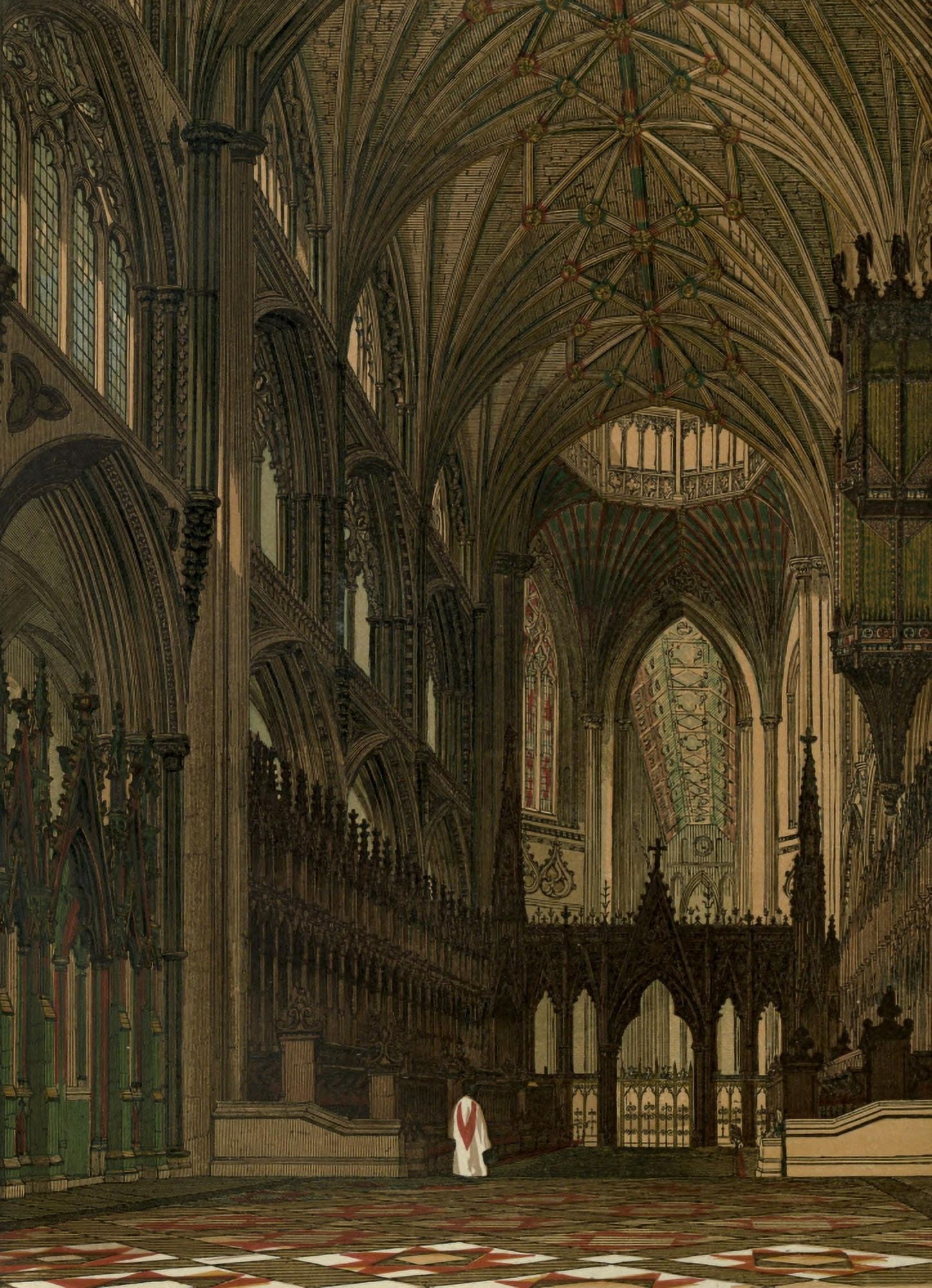 Leighton Bros Old England c1860 Choir at Ely Cathedral Canvas Art - Leighton Bros (24 x 36)