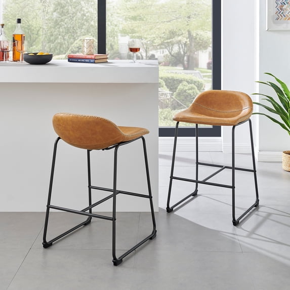 Leighton PU Counter Stool, (Set of 2) Set of 2 - Tan - Counter Height - 23-28 in.